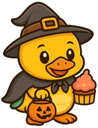 Pebble in a seasonal outfit holding a cupcake