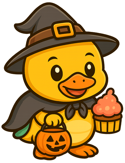 Pebble in a seasonal outfit holding a cupcake